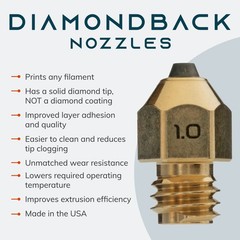 Diamondback Nozzles – MK8 Compatible – Polycrystalline Solid Diamond 1.0mm