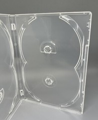 100 PCS NEW 14MM QUAD (4) DISC DVD CASE, SUPER CLEAR, OVERLAP HUB, PP-Q14-C-SLP