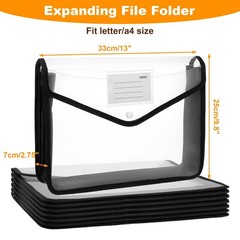 PercyEffie 7 PCS Plastic Expanding File Folder Black Transparent