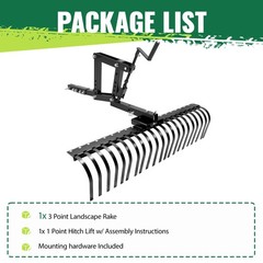 For ATV UTV Lawn Garden Tractors 60″ Landscape Rake W/1 Point Hitch Lift Steel