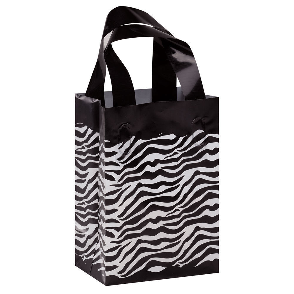 Plastic Bags Zebra Print 100 Retail Gift Frosty Merchandise 5″ x 7″ x 3″ Frosted