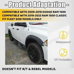 Fender Flares Compatible with 2009-2023 Dodge Ram 1500 Classic Pocket Rivet Styl