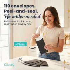 Decorably 110 Pack Black Cash Envelopes for Money, 6.5 3.5×6.5 inches,