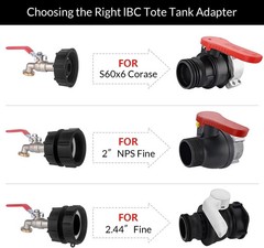 275-330 Gallon IBC Tote Tank Adapter,3-Size IBC Tote Hose Adapter, 2.44″ Fine…