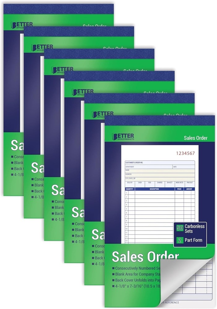 Large Sales Order Books, 6 Pack, 2-Part Carbonless (White/Canary Yellow), 5-7…