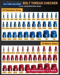 66-Piece Nut and Bolt Thread Checker Kit | 34 SAE (Blue) + 32 Metric (Red) Threa