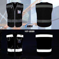 TCCFCCT Black Safety Vest for Men Women 9 Pockets High Visibility Reflective …