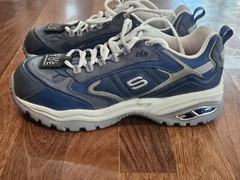 NEW Skechers WOMEN Blue Silver Leather Work Construction Safety Toe Shoes Sz 9.5