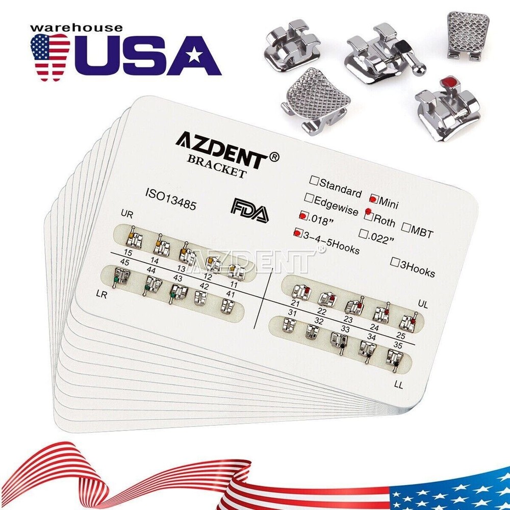 10 Packs Dental Orthodontic Brackets Braces Metal Mini Roth.018 Hooks 345 AZDENT