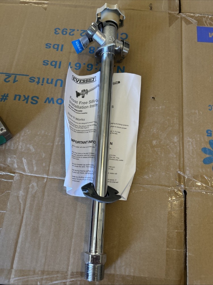 NEW Everbilt 1/2″ x 3/4″ x 12″ MPT/SWT x MHT Brass Anti-Siphon Sillcock Valve