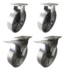 4 Heavy Duty Caster Set 4″ 5″ 6″ 8″ All Steel Wheels Rigid & Total Lock Brake