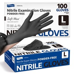 Supmedic Disposable Nitrile Gloves, Chemical Resistant, Large, Large (Black)