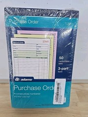 Adams TC5831 Purchase Order Book, 3-Part, Carbonless, 50 Sets Per Book : 4 Books