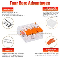 90Pcs For Wago 221 Lever Nuts Compact Splicing Wire Connectors – 2/3/5 Terminal
