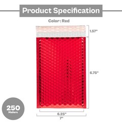 7″ x 6.75″ Glamour Metallic Red Poly Bubble Mailers Padded Envelope Bags 250