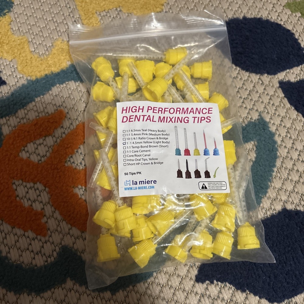 Dental Mixing Tips for Impression Material, C&B, Cements 4.5mm yellow 50/Pack