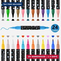 24 Colors Dual Tip Acrylic Paint Marker Pens Set, Multifunctional Acrylic Tips w