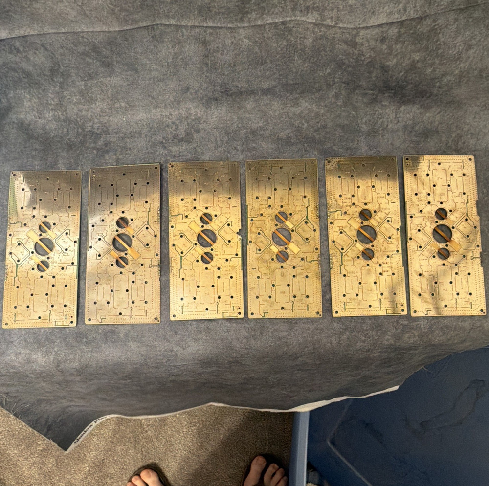 Lot of 6 Bare Printed Circuit Boards (PCBs) Gold Tone, Green Solder Mask