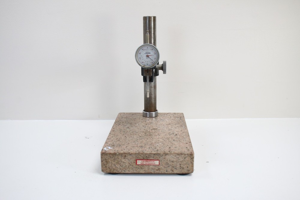 Starrett Granite Surface Plate Indicator Stand 8×12″ pink w/ SPI dial gage #6