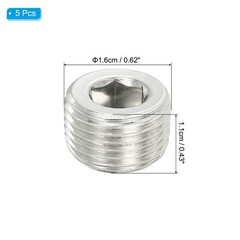 5 Pcs 3/8NPT Male Pipe Plug Internal Hex Thread Socket Stainless Steel, Silver