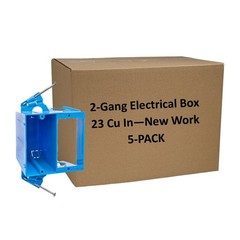 5-Pack New Work 2-Gang Dual Voltage Box/Bracket 21 Cu In ETL w/Four Knockouts