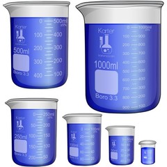 Glass Beaker Set 3.3 Boro, Griffin Low Form 6 pk – 10, 50, 100, 250, 500, 1000ml