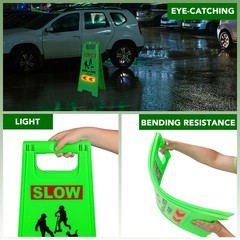 24 Inches Kids Playing Sign 4PACK Green Children at Play Safety Reflective