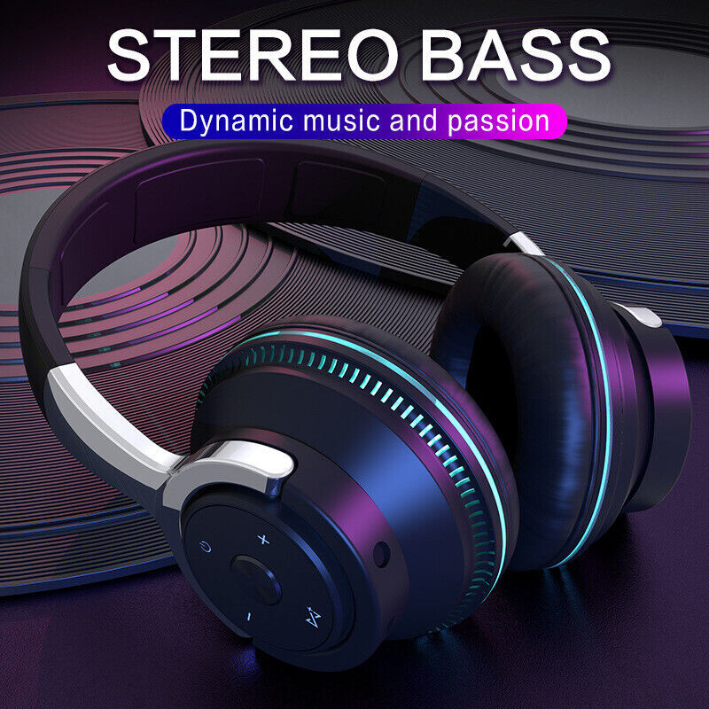 Wireless Bluetooth 5.1 Headphones Over Ear Stereo Bass Noise Cancelling Headset