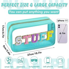 Chenille Letter Clear Makeup Bag Nylon Preppy Patch Stuff Cosmetic Bag with Z…