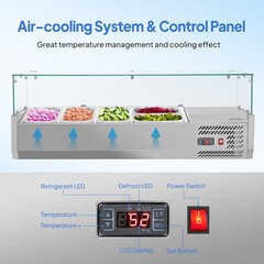 47″ Refrigerated Condiment Prep Station 3 * 1/3 Pan & 2 * 1/4 Pan Glass Shield