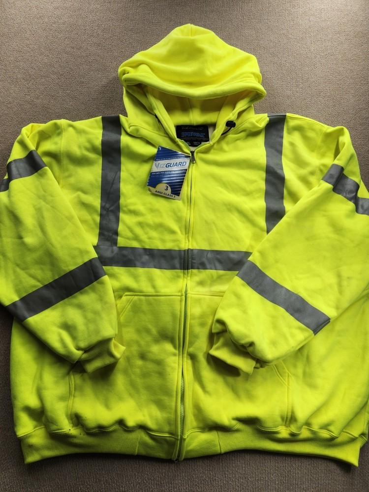 Spiewak VizGuard Hi-Vis Yellow/Gray Full Zip Hooded Fleece Jacket 6XL NWT