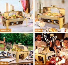 9QT Roll Top Chafing Dish Buffet Set Stainless Steel with Thick Frame for Party