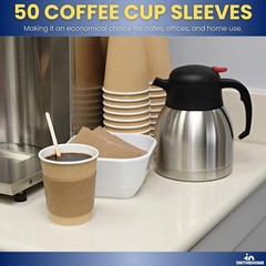 Coffee Cup Sleeves 8 oz, Disposable Insulated Kraft Paper (50-Pack)
