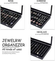 Ring Holder Organizer Box, Jewelry Display 100 Slots Ring, Black Large Size