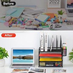 Organizador de escritorio con cajón,organizador de archivos de malla de 4 nivele