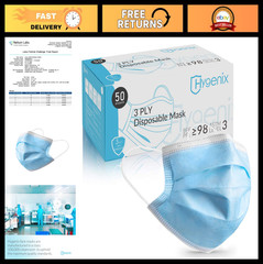 ASTM Level 3 Face Masks, FDA Cleared, 3-Ply, Fluid Resistant, ≥98% Filtration, 5