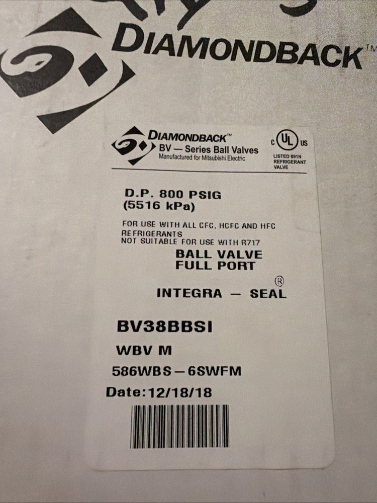 Diamondback BV38BBSI Series Ball Valve Full Port 800 PSIG, 3/8”. FIVE Pack.