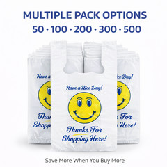 Bags Heavy Duty 1/6 21 x 6.5 x 11.5 Happy Face T-Shirt Plastic Grocery Shopping