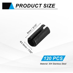 120Pcs Roll Pins 7/50 Inch(3.5mm) Dia. 3/10 Inch(8mm) Length, Black