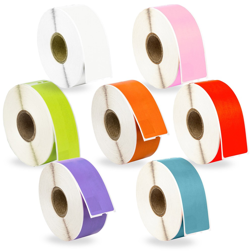 DYMO 30252 – 7 Rolls – 1 ea. WHITE PINK GREEN ORANGE RED LAVENDER BLUE