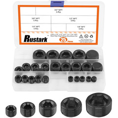 25 Pcs Carbon Steel Pipe Plugs Assortment Set with 1/8″ 1/4″ 3/8″ 1/2″ 3/4″ NPT