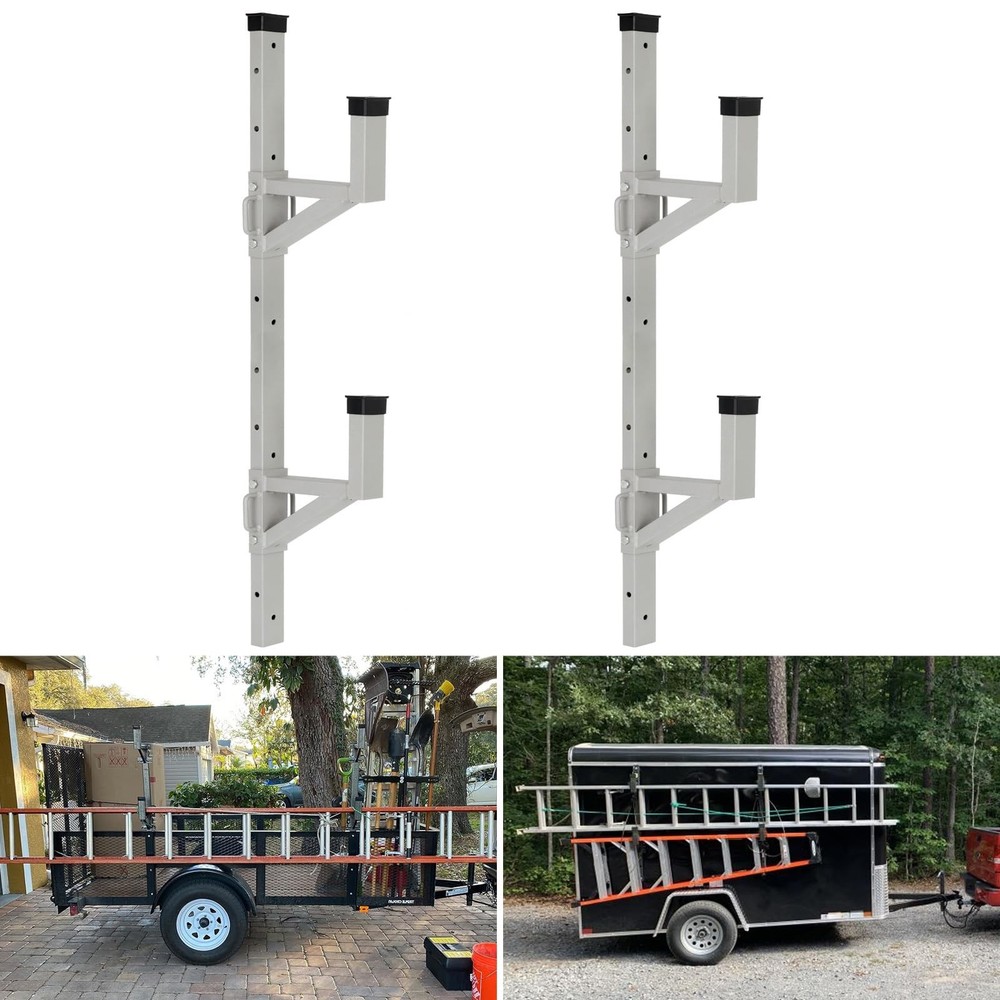 OUTPRIZE Aluminum Side Mount Trailer Ladder Rack, 2 Ladder, Silver