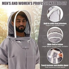 Bee Keeper Suit for Men Women, Bee Suit with Gloves & Veil Hood, Multi-Size L