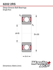6202-2RS Ball Bearing 15x35x11mm 6202 2RS Rubber Sealed Supreme (PCs 4)