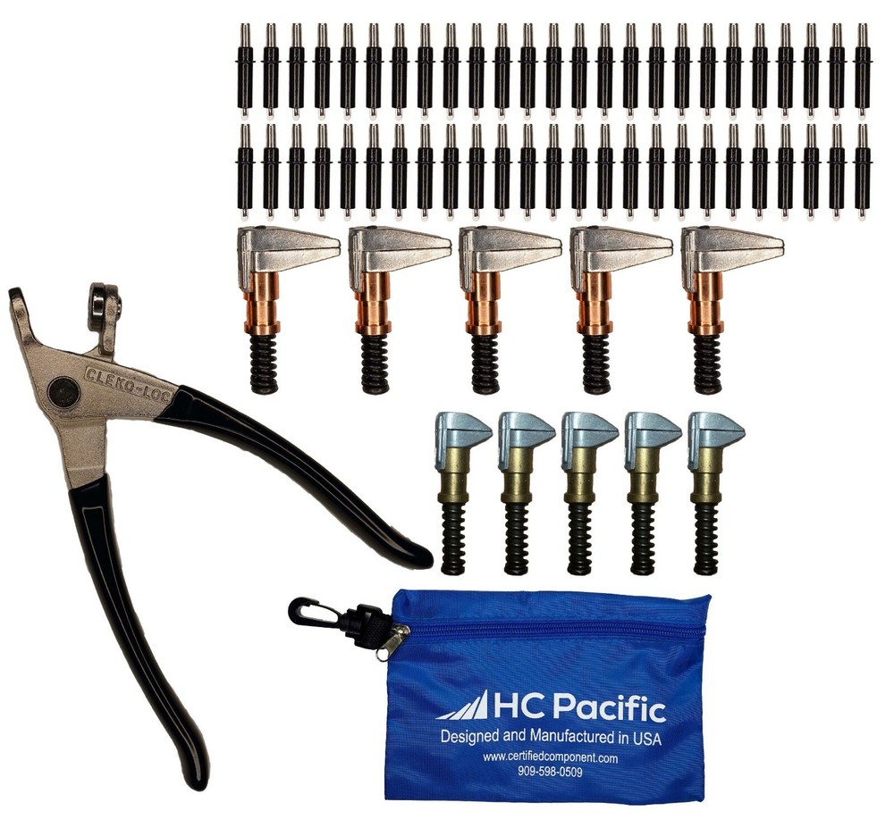 50 C5/32 Cleco Fasteners (Made in USA) w/ Clamps, Pliers, and Pouch