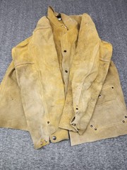 Used Tan Mens Leather Welding Jacket XL Heavy Duty Flame Resistant