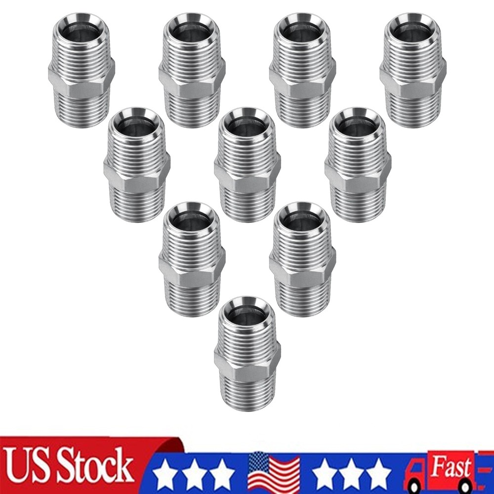 10 Pack Hydraulic Hose Adapter Fittings: 1/2″ NPTF Male x 1/2″ NPTF Male w/Cover