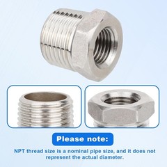 5PCS Stainless Steel Hex Bushing Reducer 1/2″ NPT to 1/4″ NPT