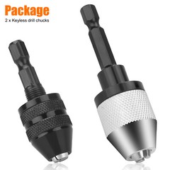 2x 1/4 Inch Hex Shank Keyless Chuck Conversion Drill Bit Adapter