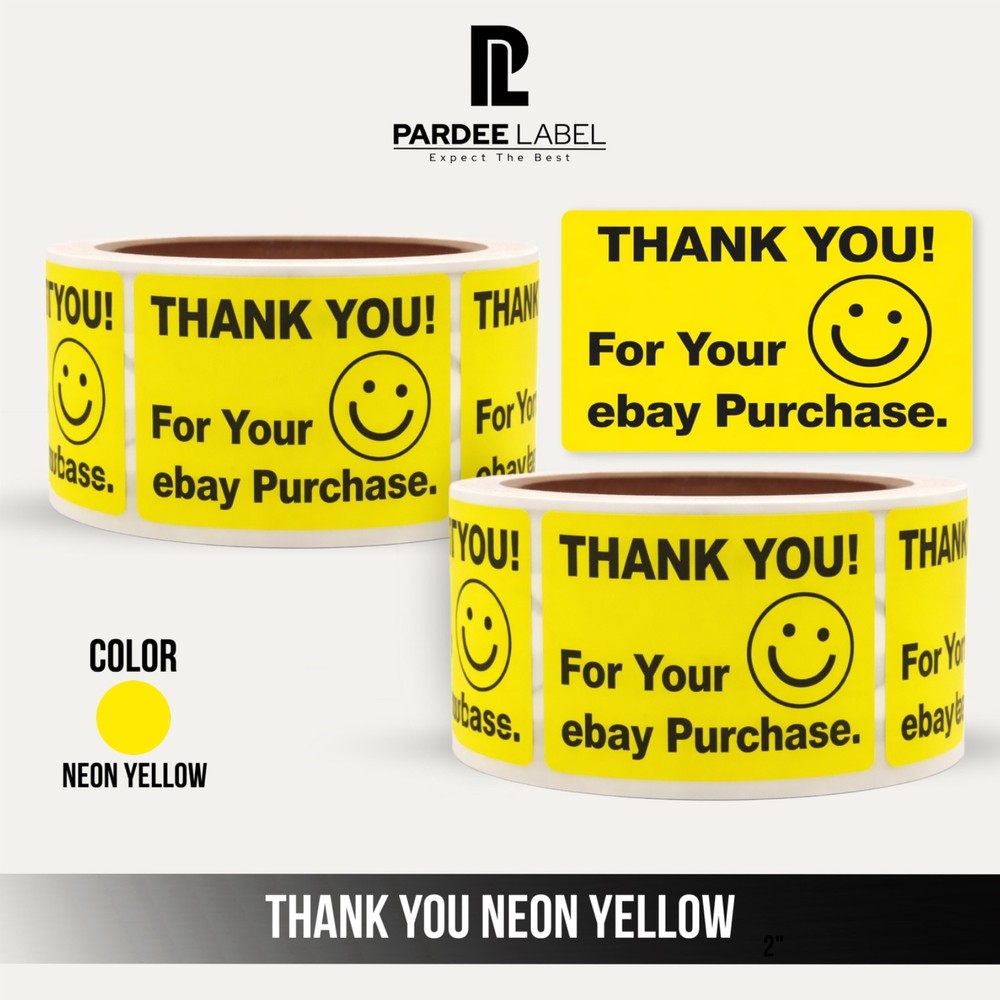 Thank You Labels Neon Yellow – 2″x3″ Stickers | 250/Roll | High Visibility